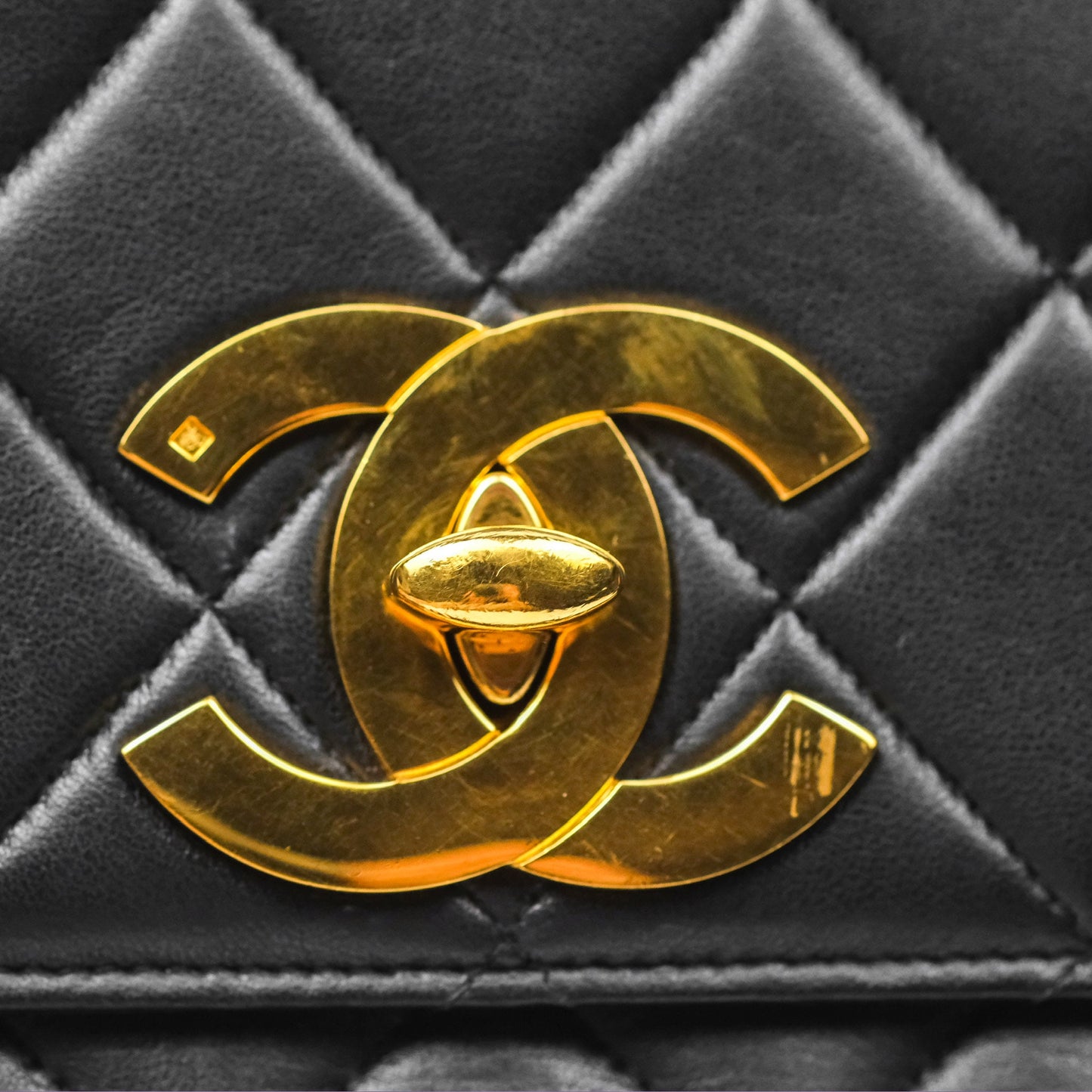 Chanel Vintage Flap Bag Black Lambskin 24K Gold Hardware