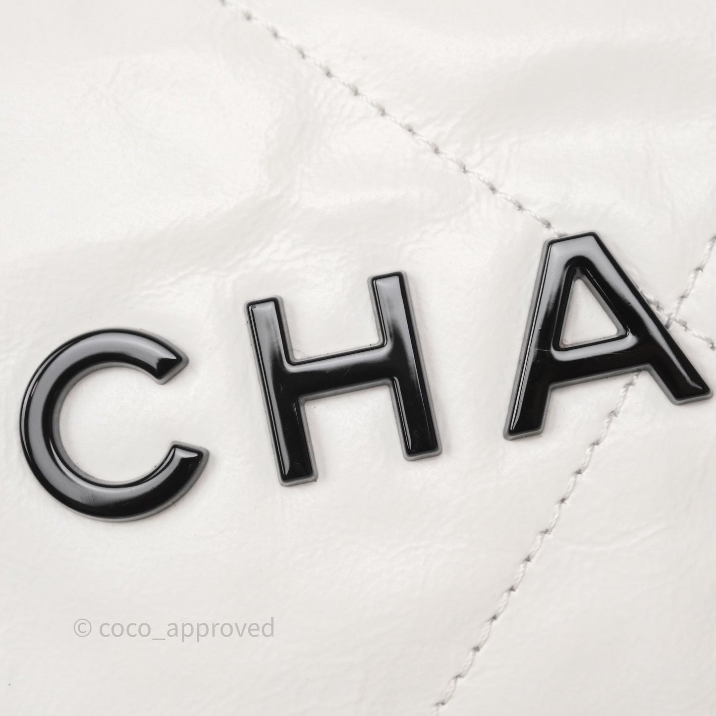 Chanel 22 Small White Aged Calfskin Black Logo Aged Gold Hardware