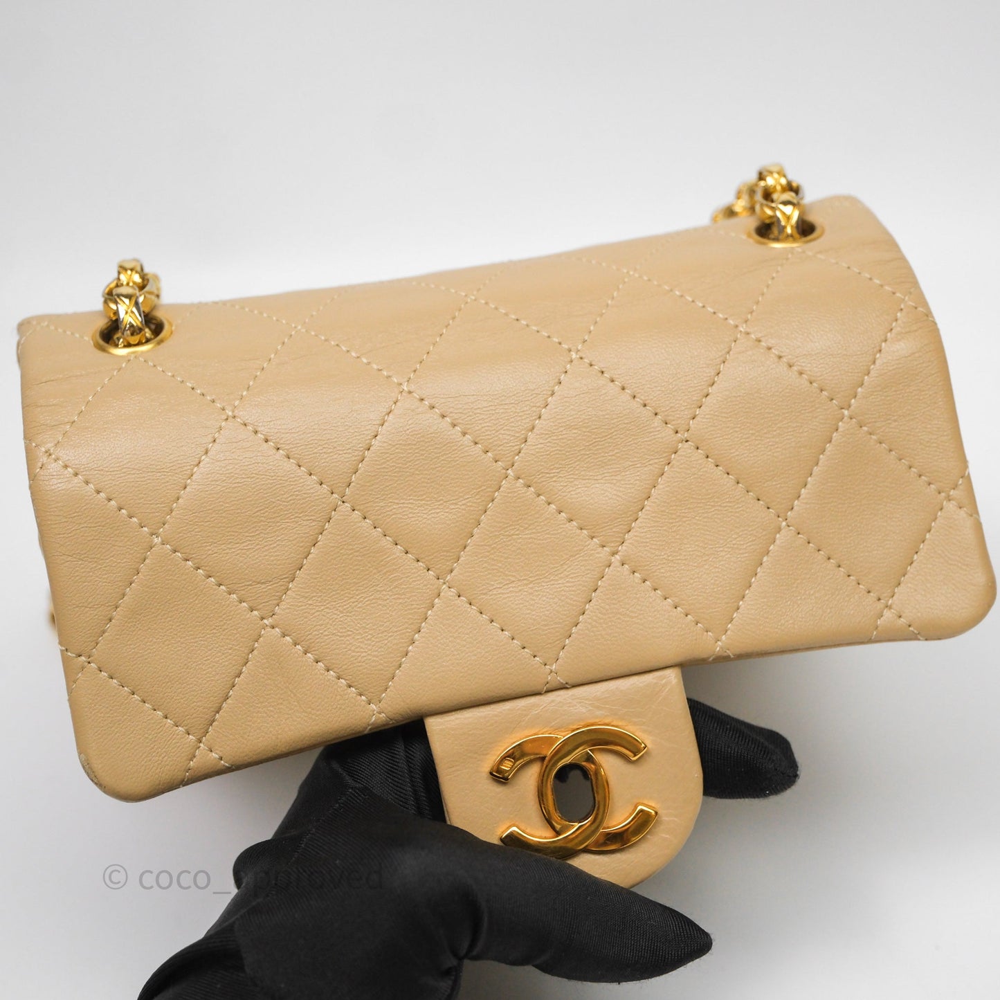 Chanel Vintage Mini Flap Bag Beige Lambskin Gold Hardware