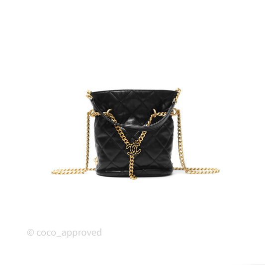 Chanel Enamel CC Bucket Bag Black Lambskin Gold Hardware 22P