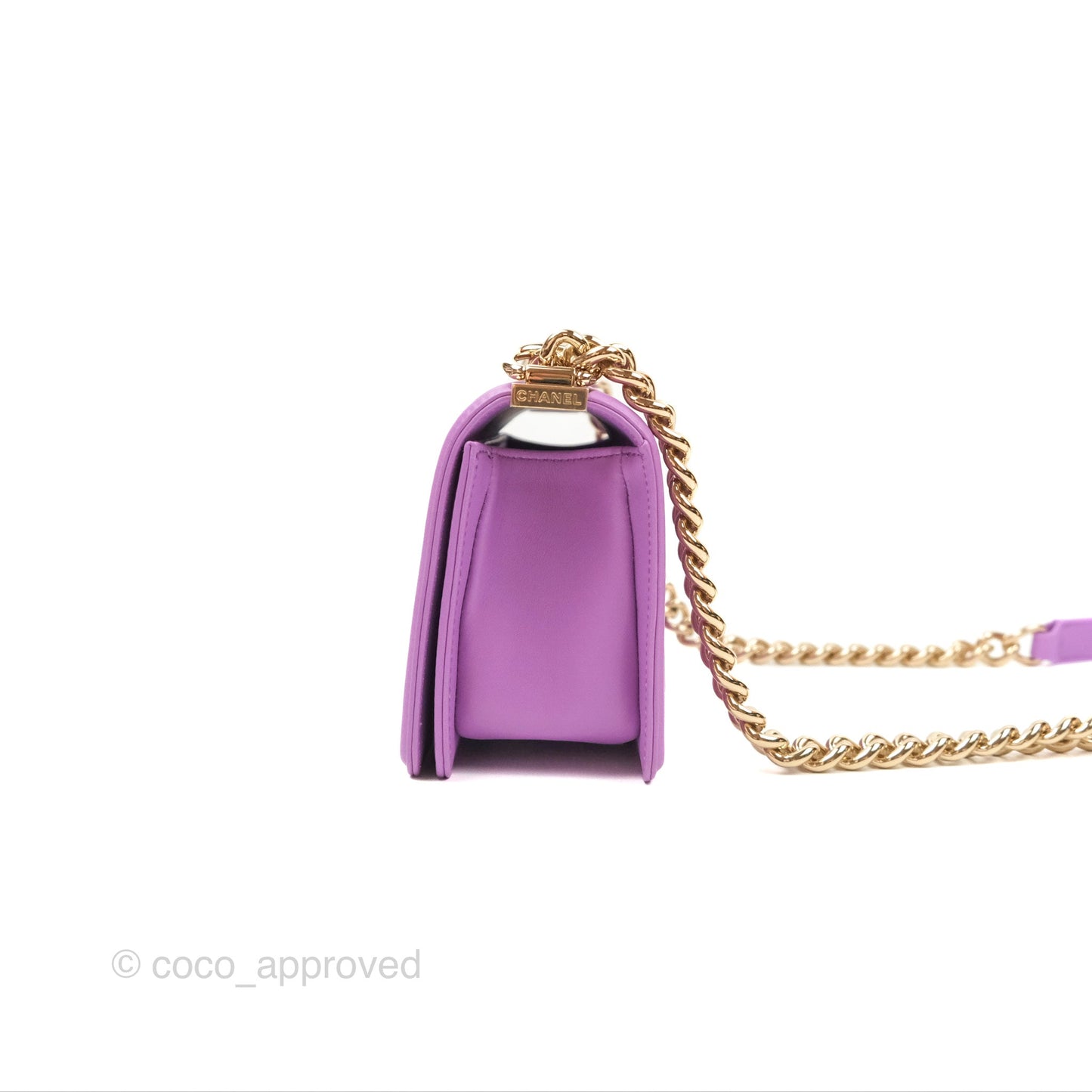 Chanel Chevron Small Boy Purple Calfskin Gold Hardwa