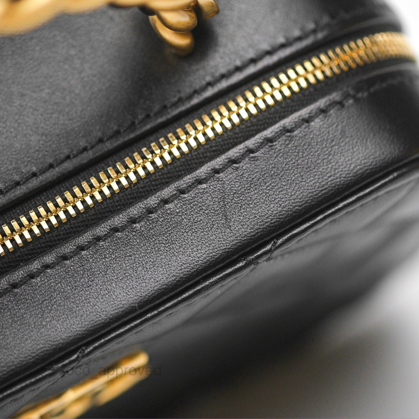 Chanel Top Handle Vanity Case Black Lambskin Aged Gold Hardware 22A