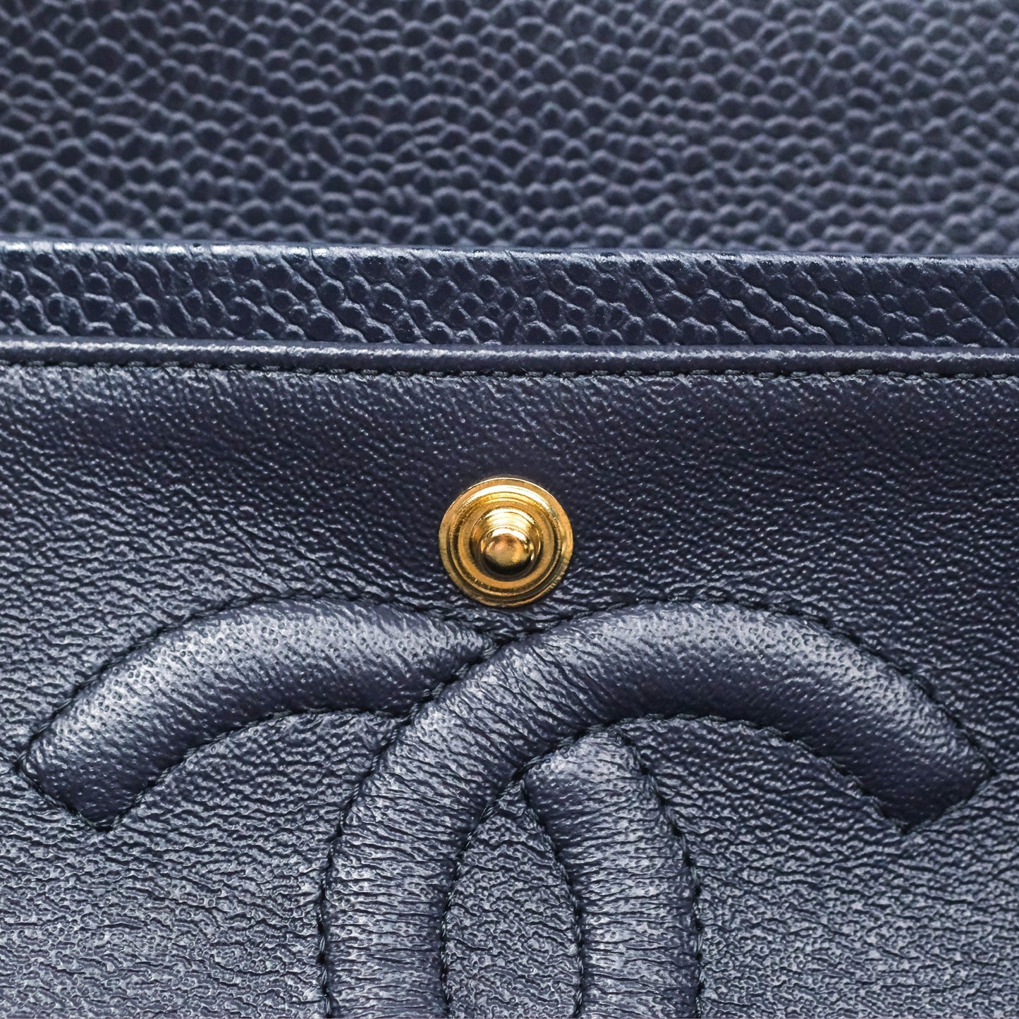 Chanel Classic M/L Medium Flap Quilted French Navy Caviar Aged Gold Hardware
