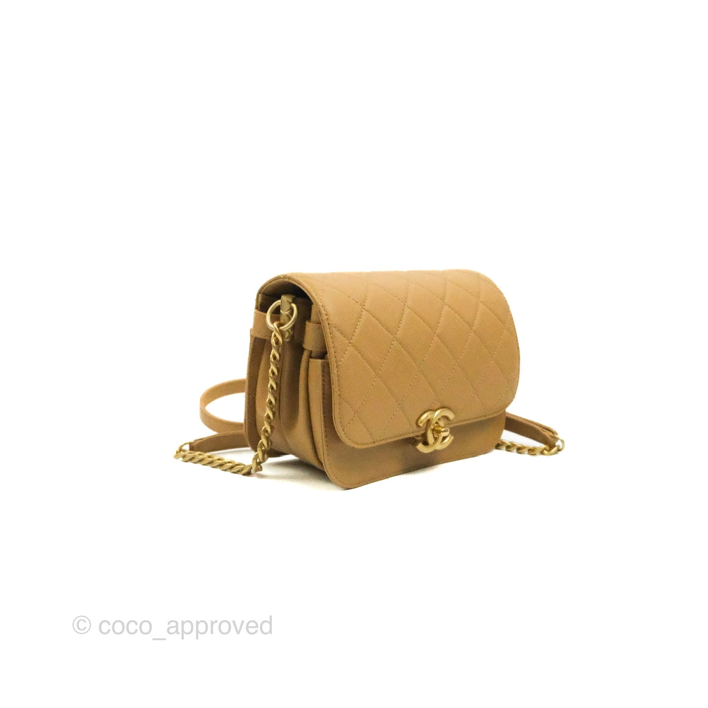 Chanel Mini Messenger Bag Beige Caviar Gold Hardware 21K