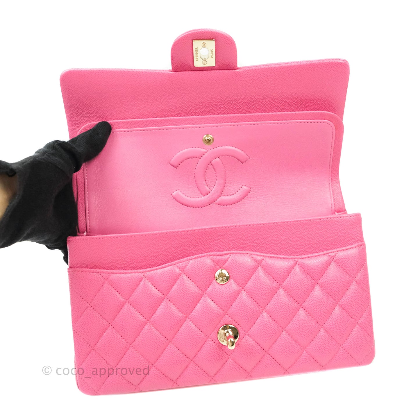Chanel Classic M/L Medium Double Flap Pink Caviar Gold Hardware