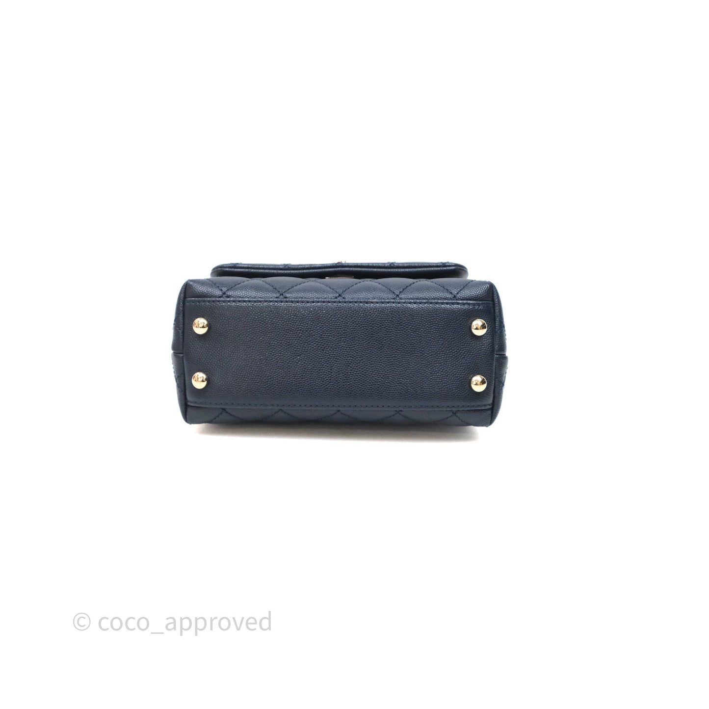 Chanel Mini Coco Handle Quilted Navy Caviar Gold Hardware Lizard Embossed Handle