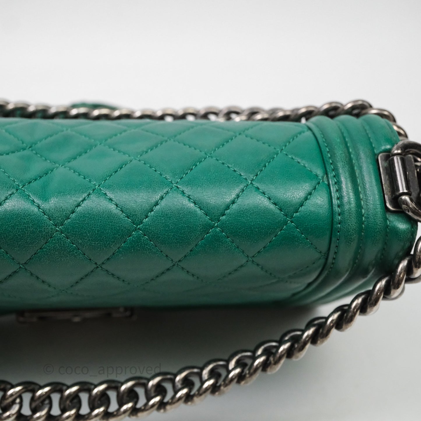 Chanel Medium Boy Quilted Green Lambskin Ruthenium Hardware