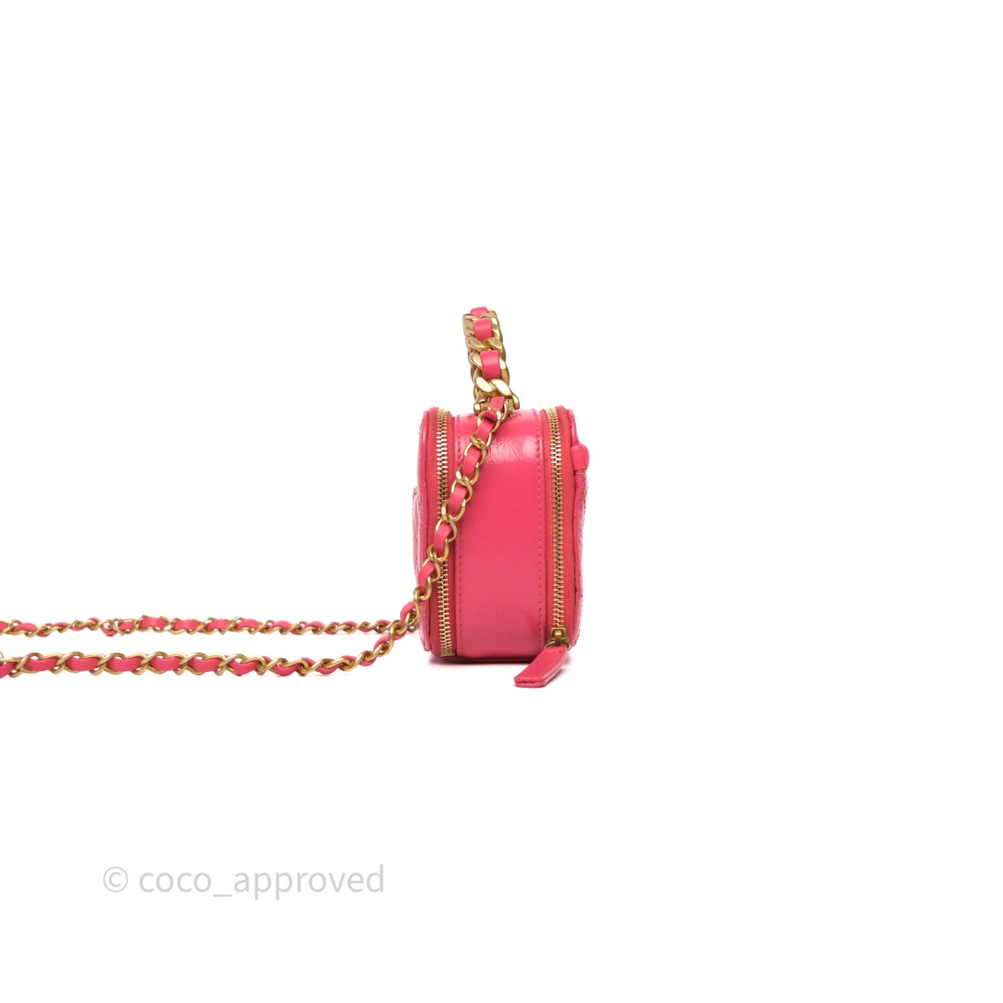 Chanel Small Top Handle Vanity Case Hot Pink Shiny Crumpled Calfskin Aged Gold Hardware