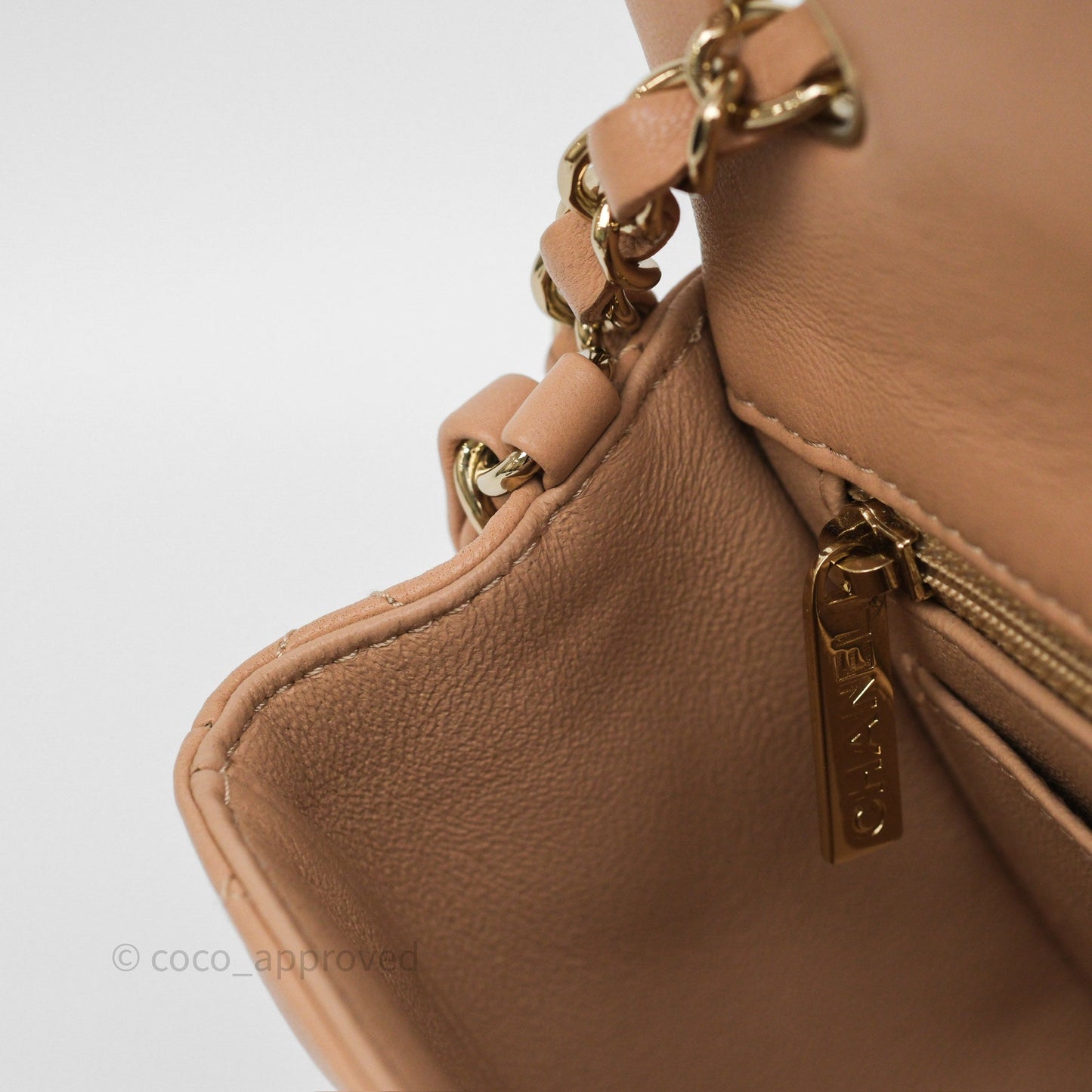Chanel Mini Rectangular Quilted Beige Lambskin Gold Hardware