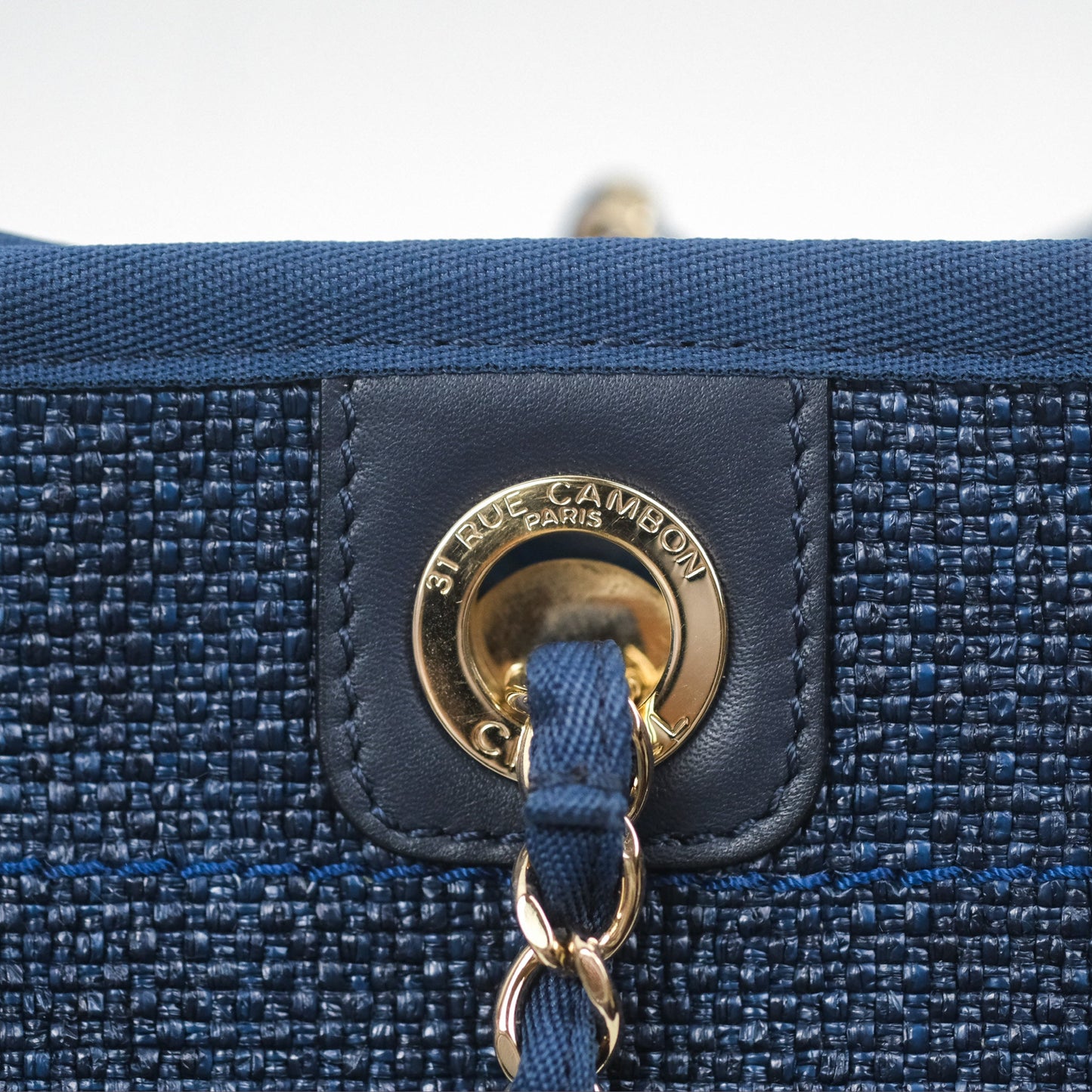 Chanel Medium Deauville Navy Canvas Gold Hardware