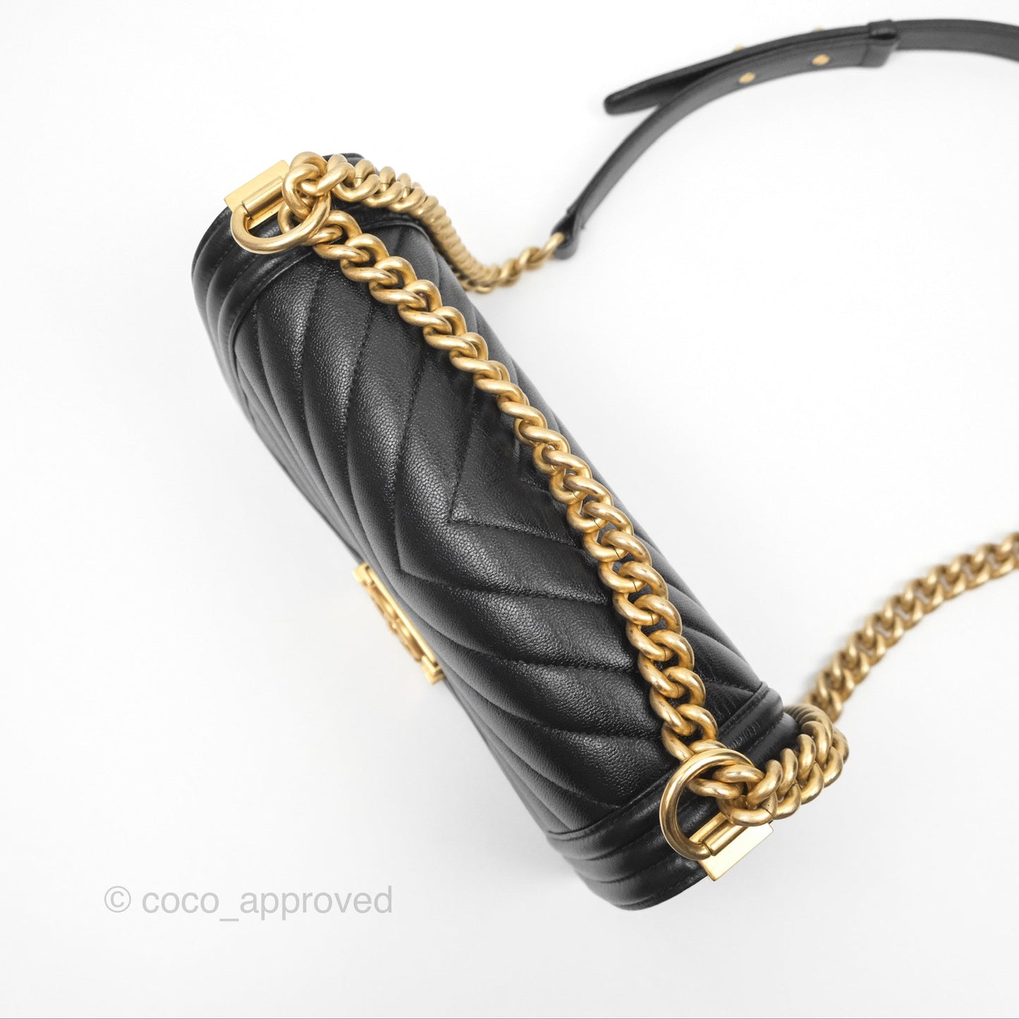 Chanel Medium Boy Chevron Black Caviar Aged Gold Hardware