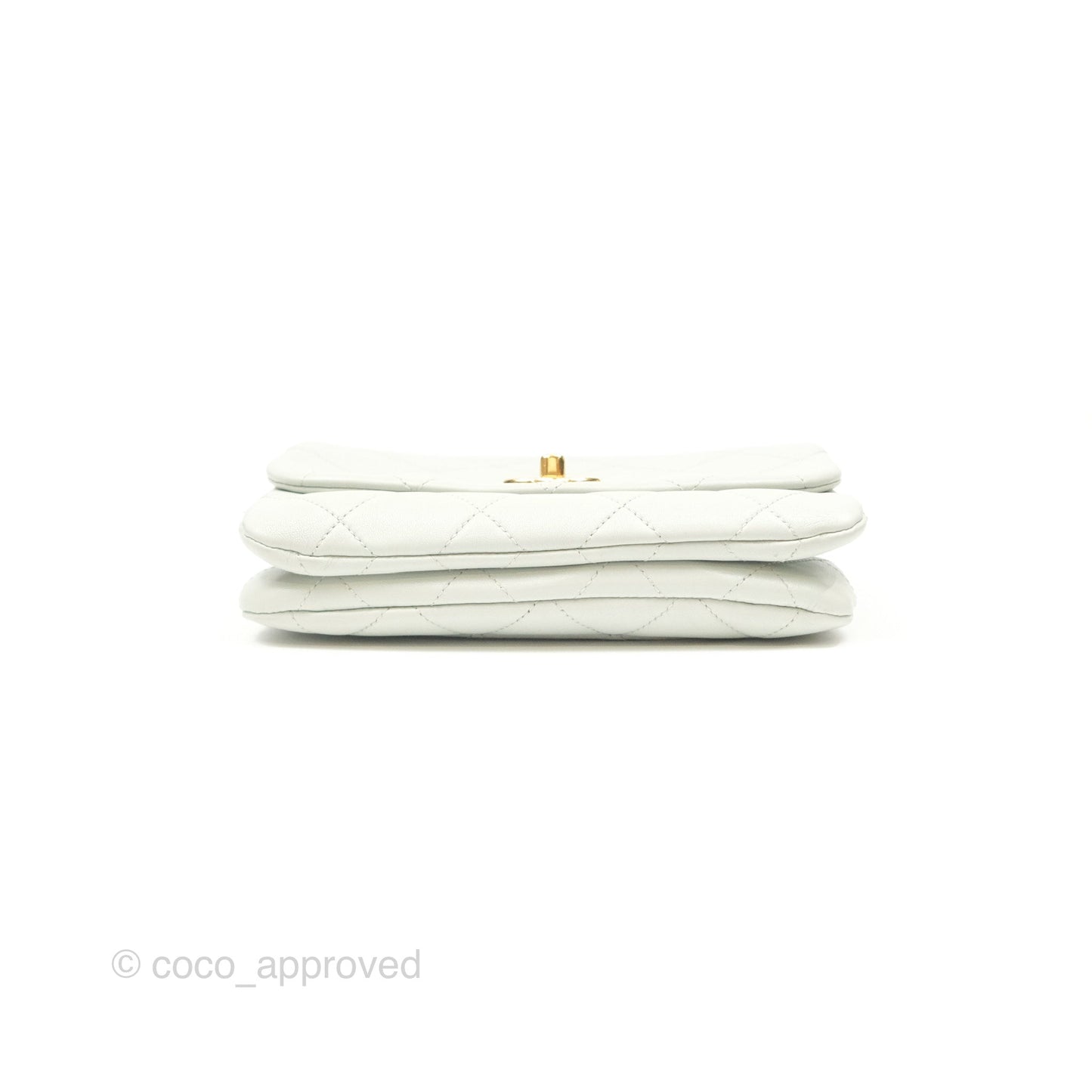 Chanel Chain Handle Flap Light Grey Calfskin Aged Gold Hardware