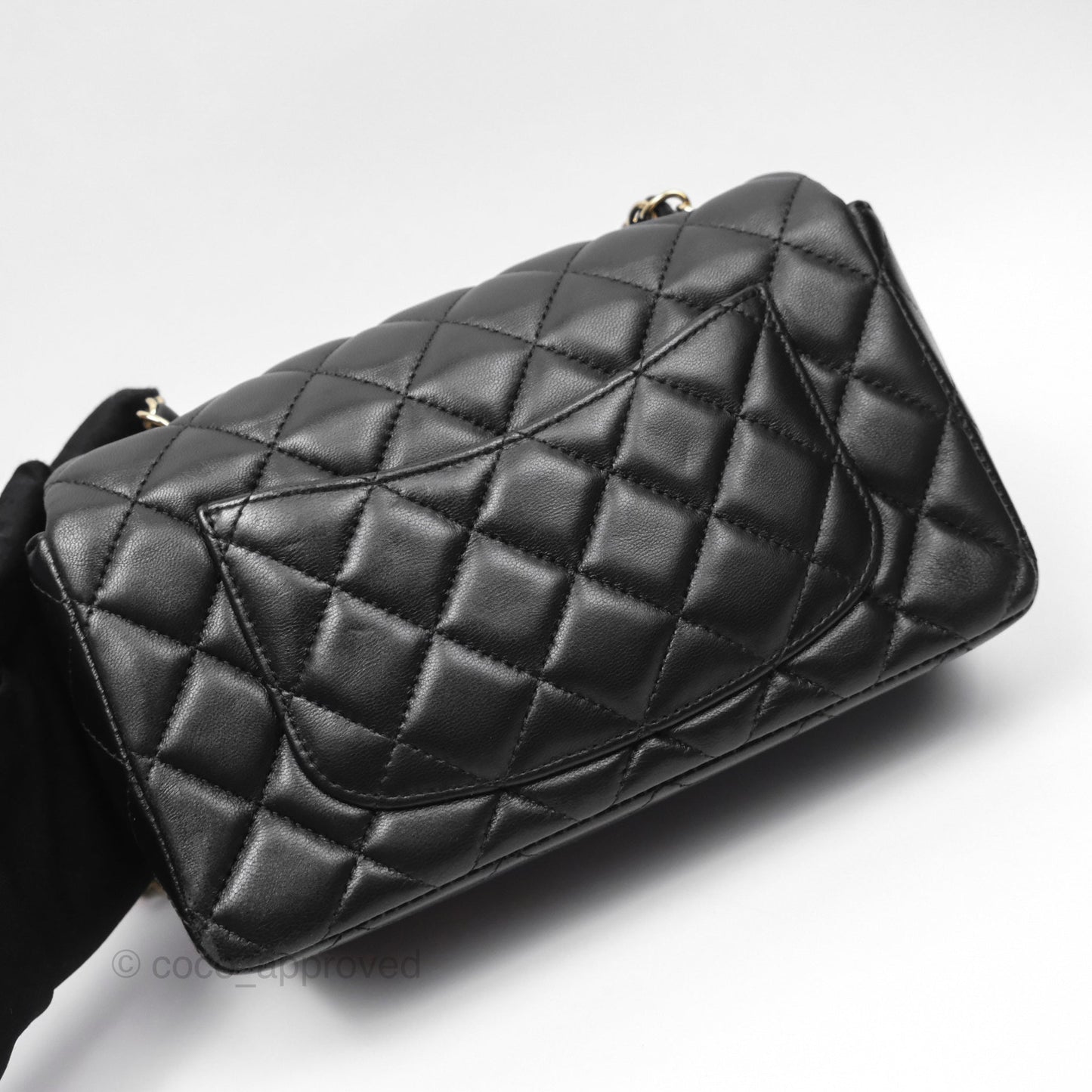 Chanel Quilted Mini Rectangular Flap Black Lambskin Gold Hardware