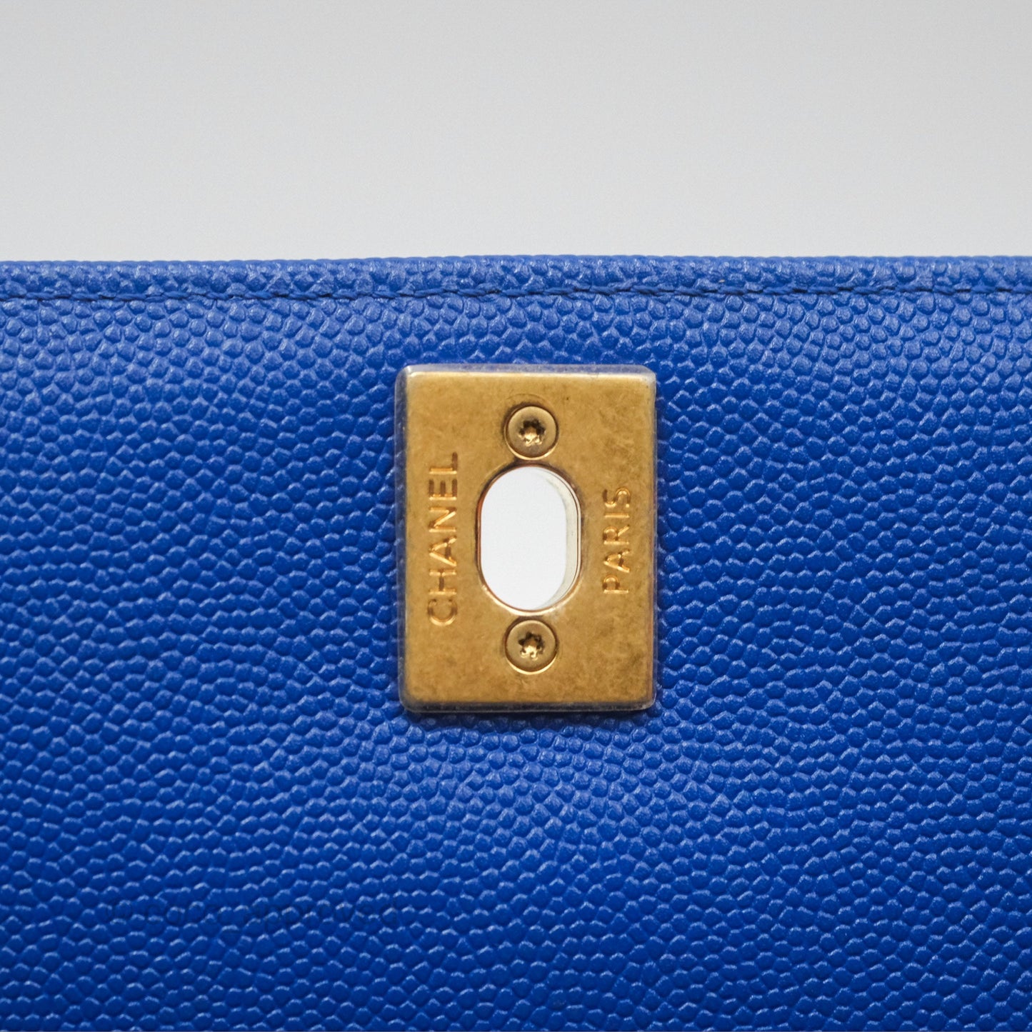 Chanel Small Coco Handle Chevron Blue Caviar Aged Gold Hardware