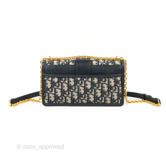 Dior 30 Montaigne East-West Bag With Chain Blue Dior Oblique Jacquard