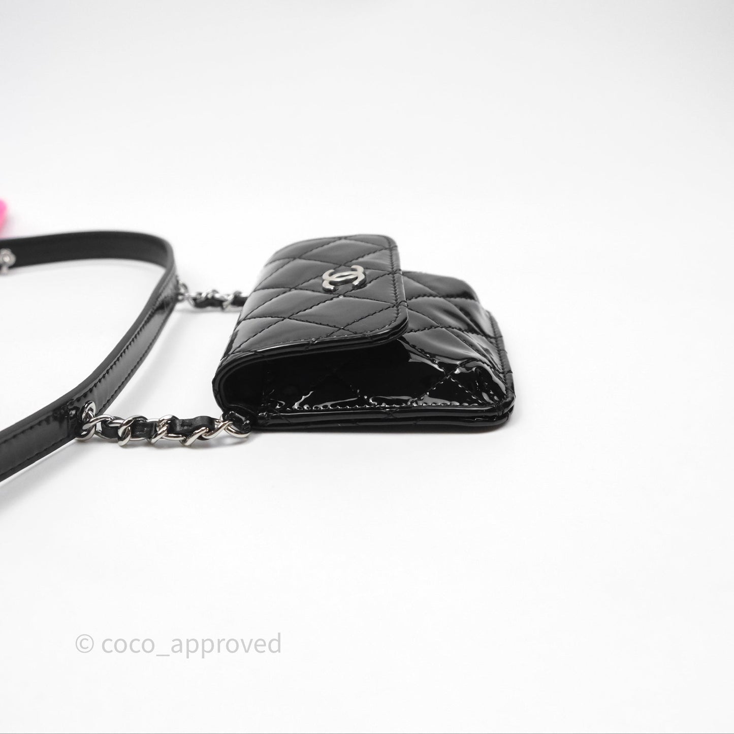 Chanel Double Waist Belt Bag Patent Pink / Black Silver Hardware