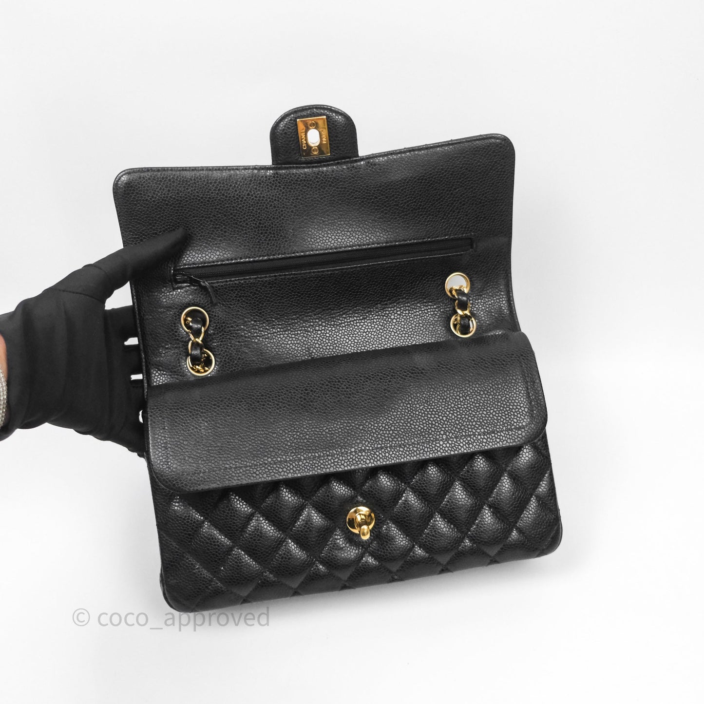 Chanel Classic M/L Medium Flap Quilted Black Caviar Gold Hardware
