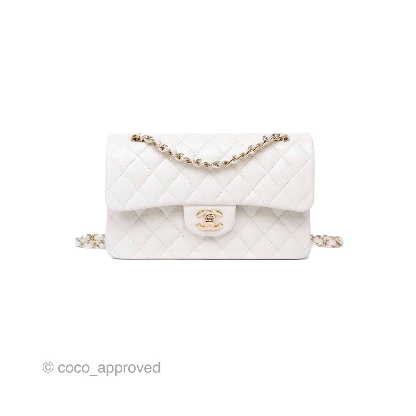 Chanel Small Classic Flap Quilted Ivory White Caviar Gold Hardware