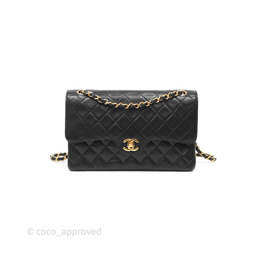 Chanel Classic Vintage Double Flap M/L Black Lambskin Gold Hardware