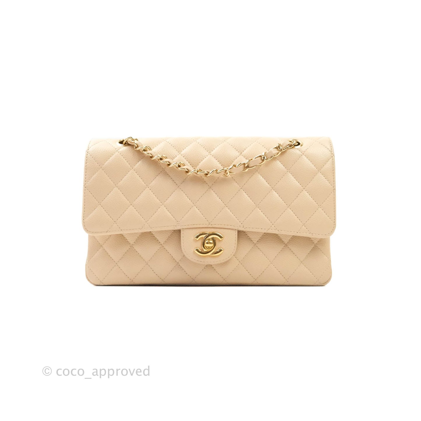 Chanel Classic M/L Medium Double Flap Beige Caviar Gold Hardware