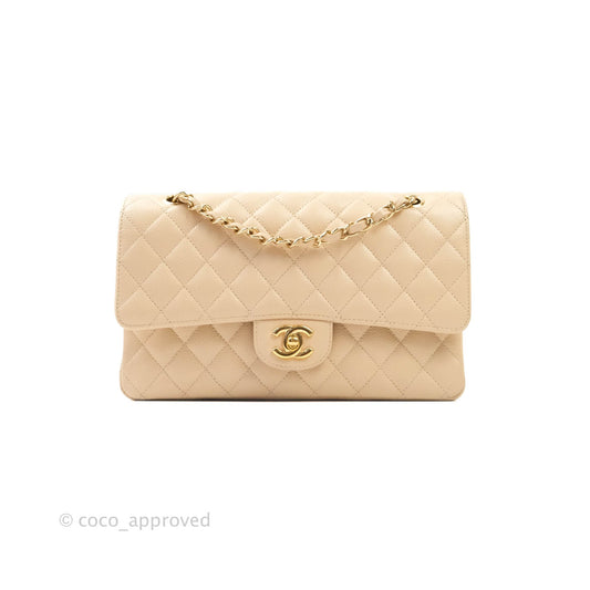 Chanel Classic M/L Medium Double Flap Beige Caviar Gold Hardware