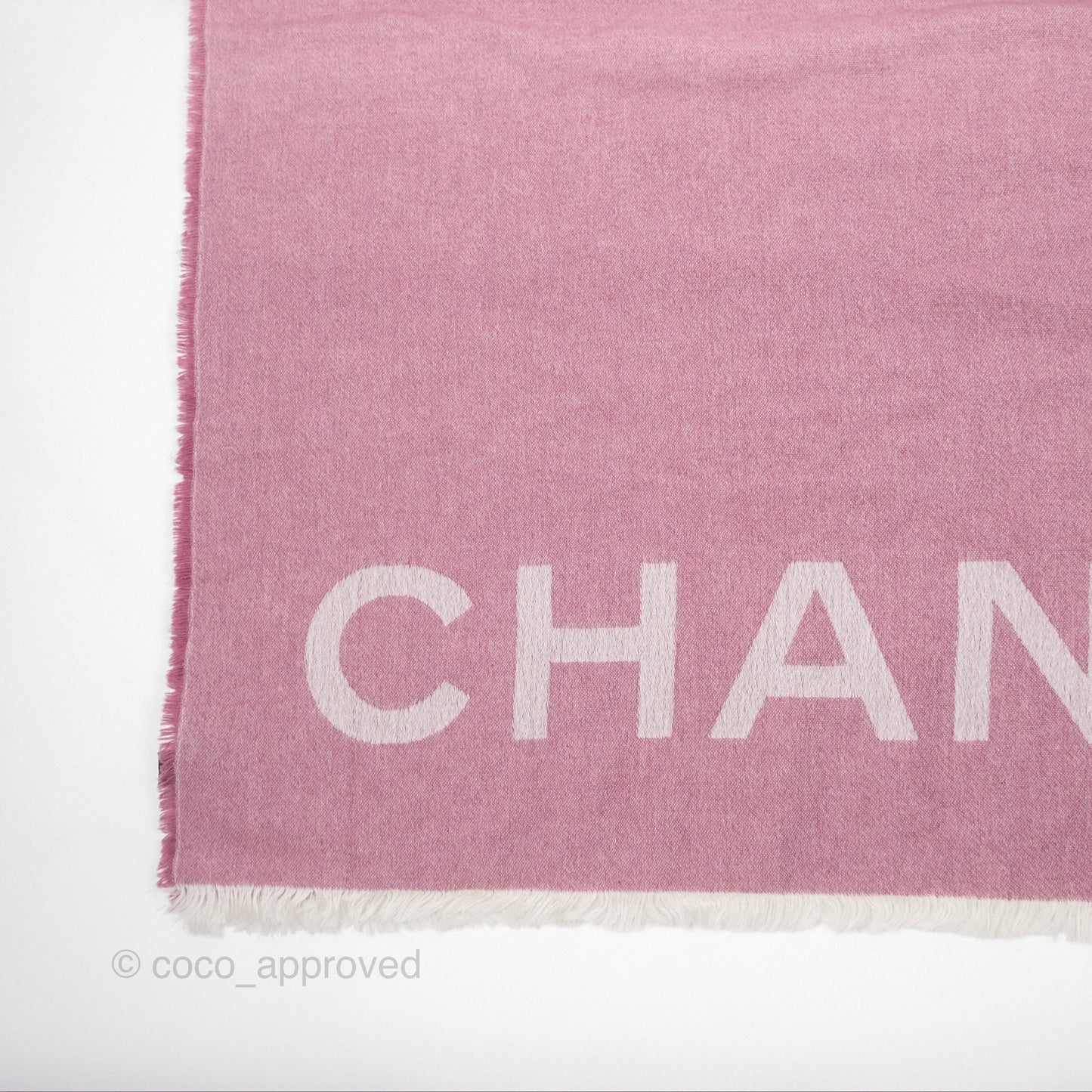 Chanel Logo CC Cashmere Fringe Scarf Pink