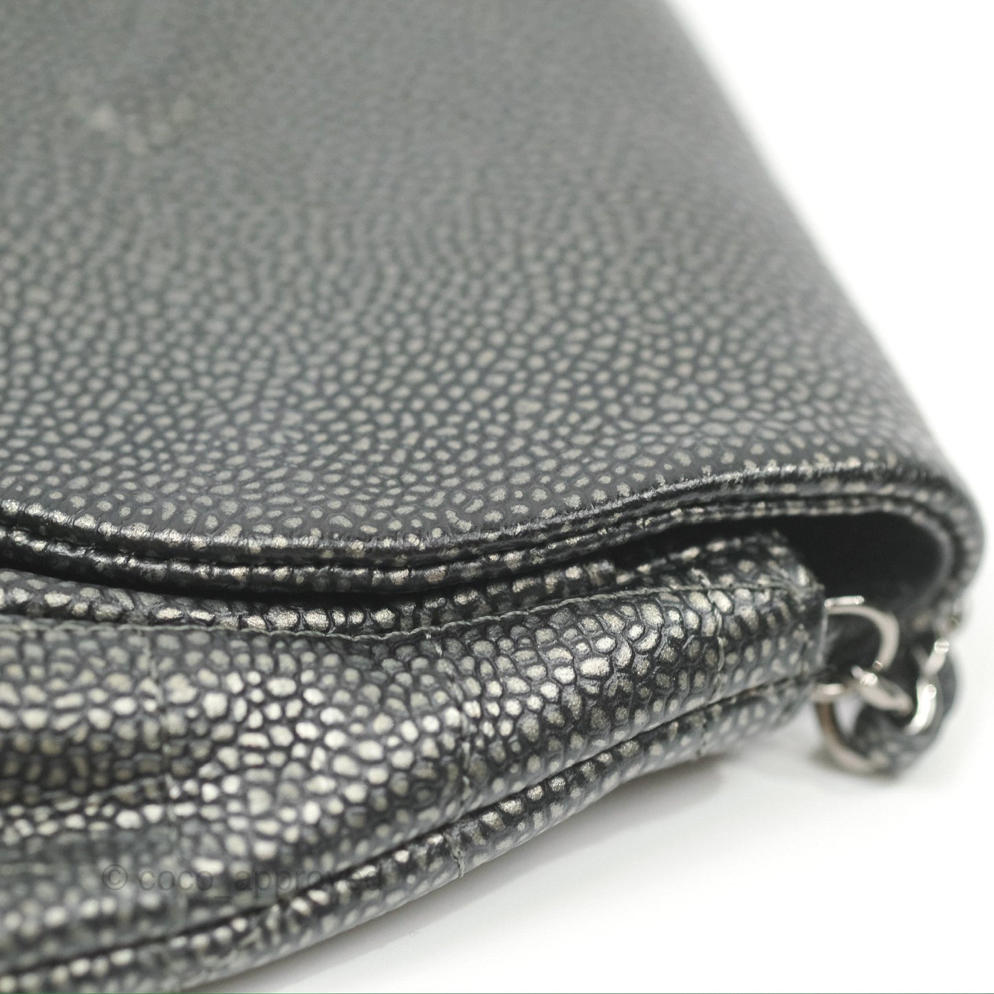 Chanel Half Moon Wallet on Chain WOC Metallic Dark Grey Caviar Silver Hardware