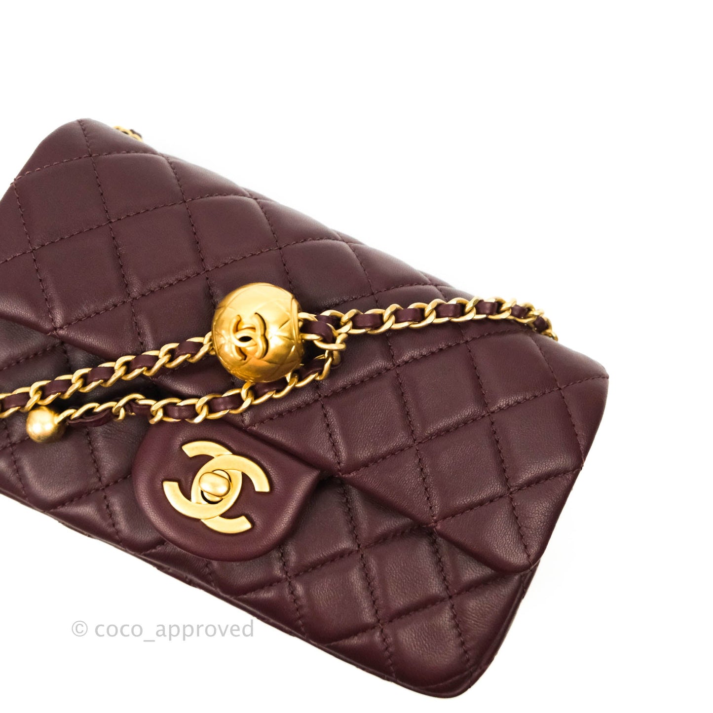 Chanel Mini Rectangular Pearl Crush Quilted Maroon Red Lambskin Gold Hardware