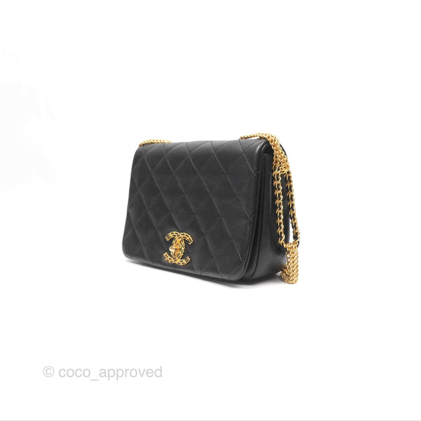 Chanel Small Chain Flap Bag Black Lambskin Aged Gold Hardware 22A