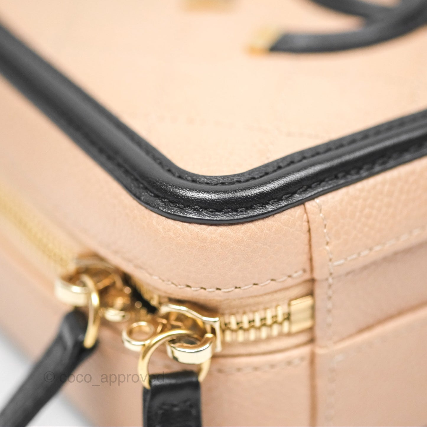 Chanel Quilted Small CC Filigree Vanity Case Beige Black Caviar Gold Hardware
