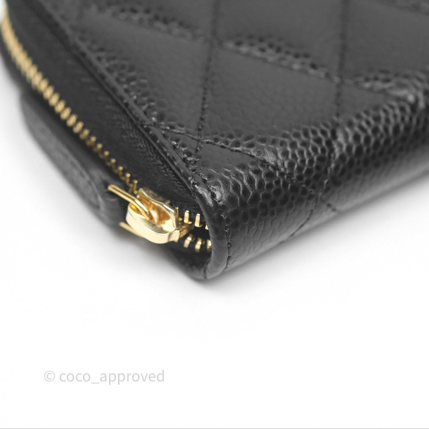 Chanel Quilted Zip Card Holder Black Caviar Gold Hardware