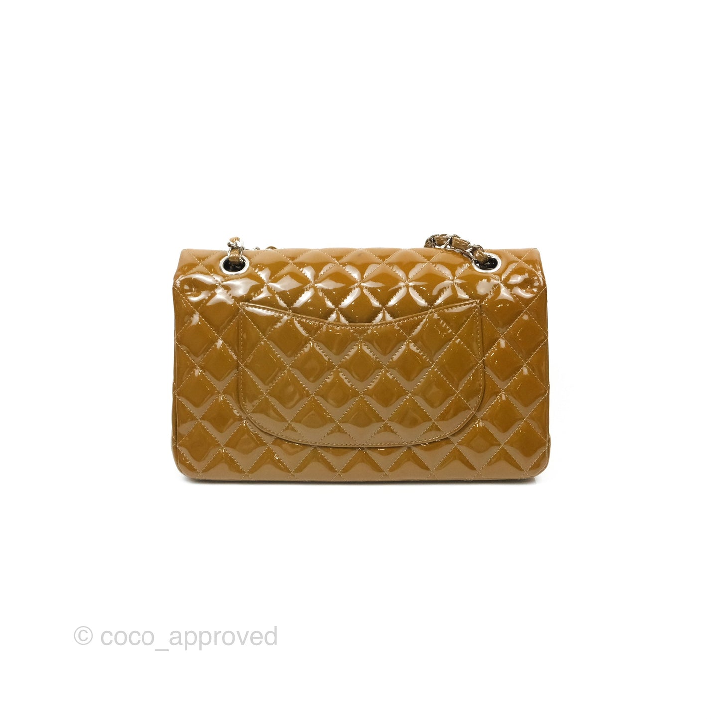 Chanel Classic M/L Medium Flap Quilted Brown Patent Silver Hardware