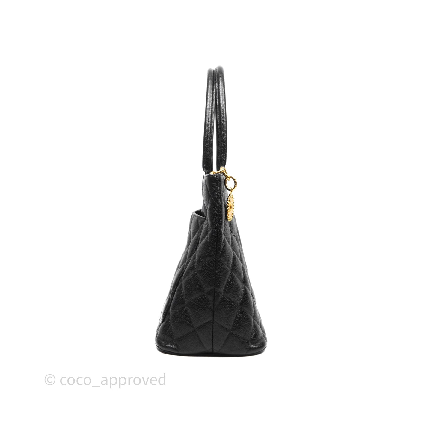 Chanel Vintage Medallion CC Tote Bag Black Caviar Gold Hardware