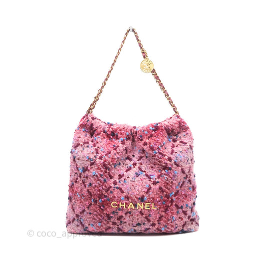 Chanel 22 Medium Tweed Pink Aged Gold Hardware