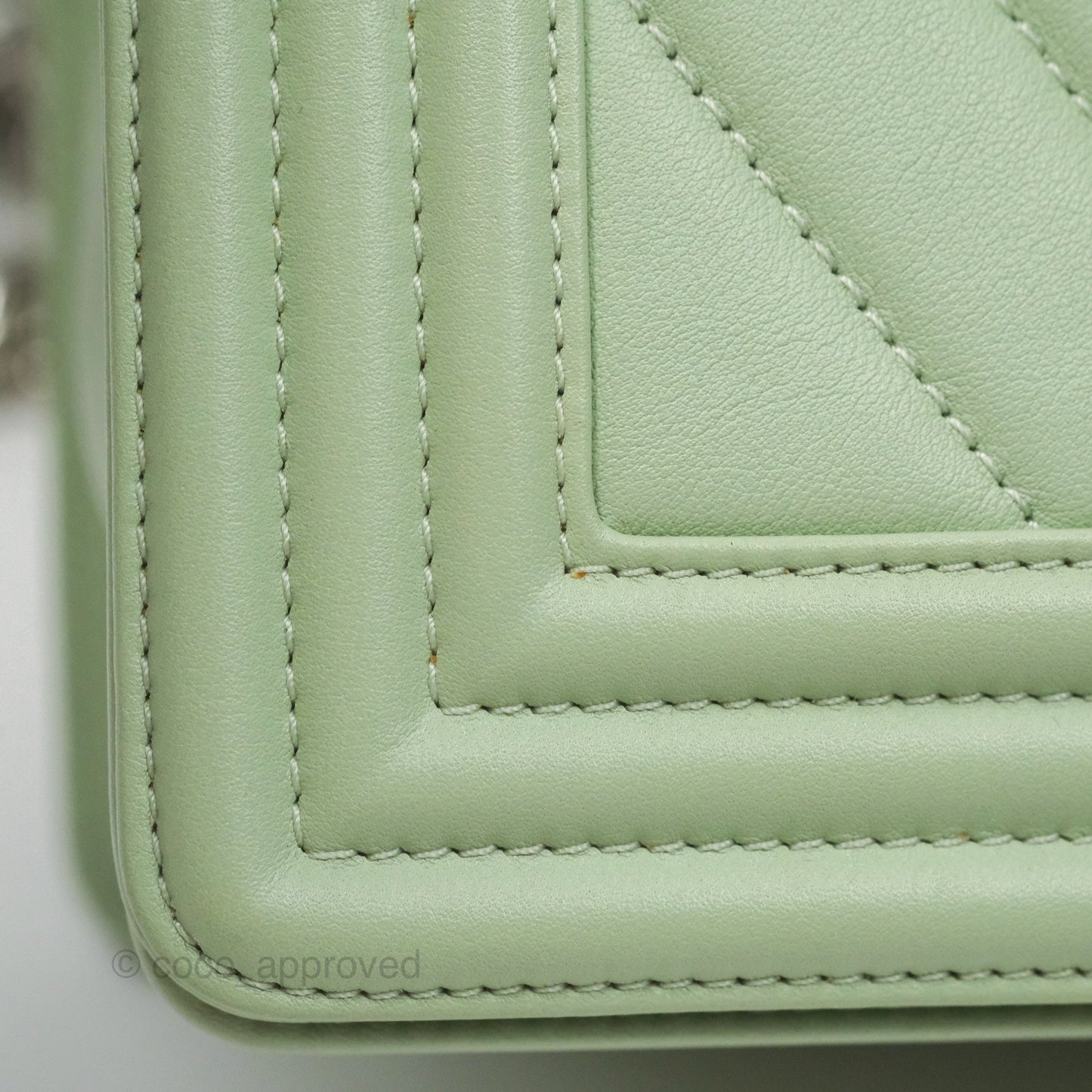 Chanel Medium Chevron Boy Mint Green Calfskin Silver Hardware