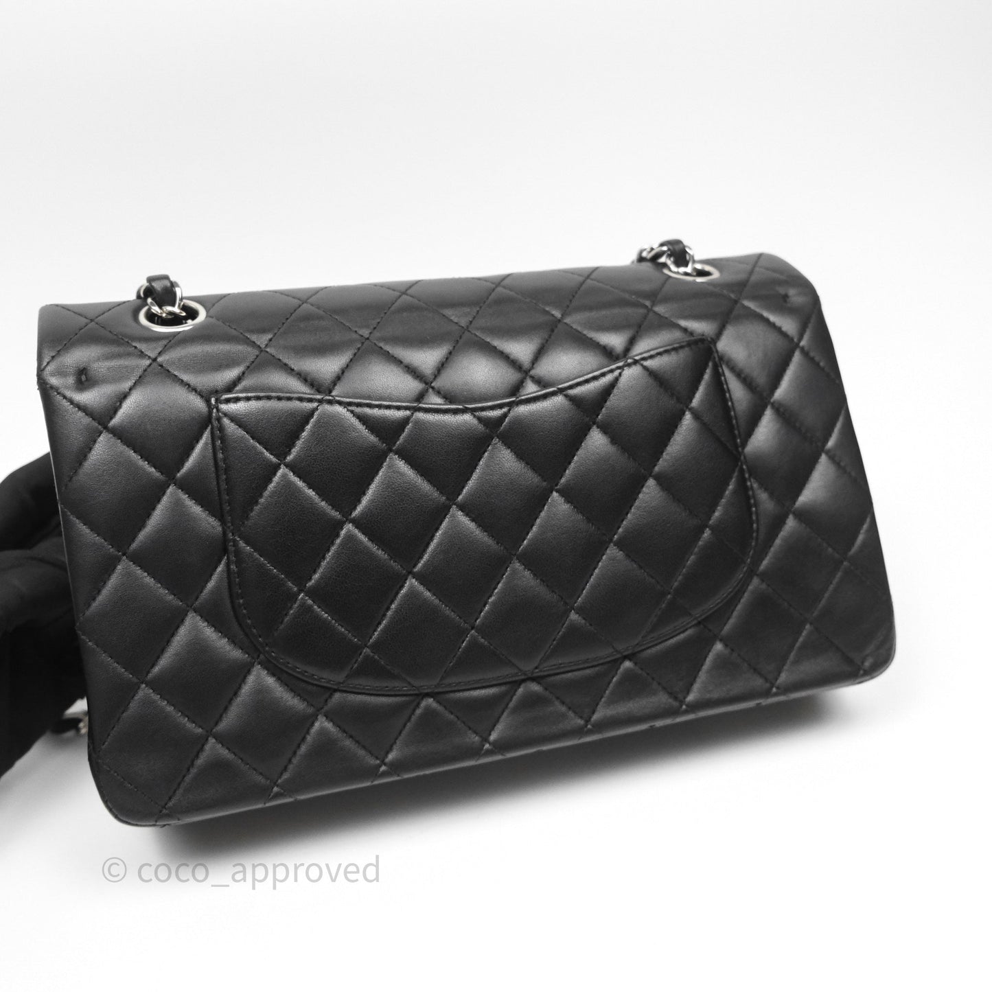 Chanel Classic M/L Medium Flap Quilted Black Lambskin Silver Hardware