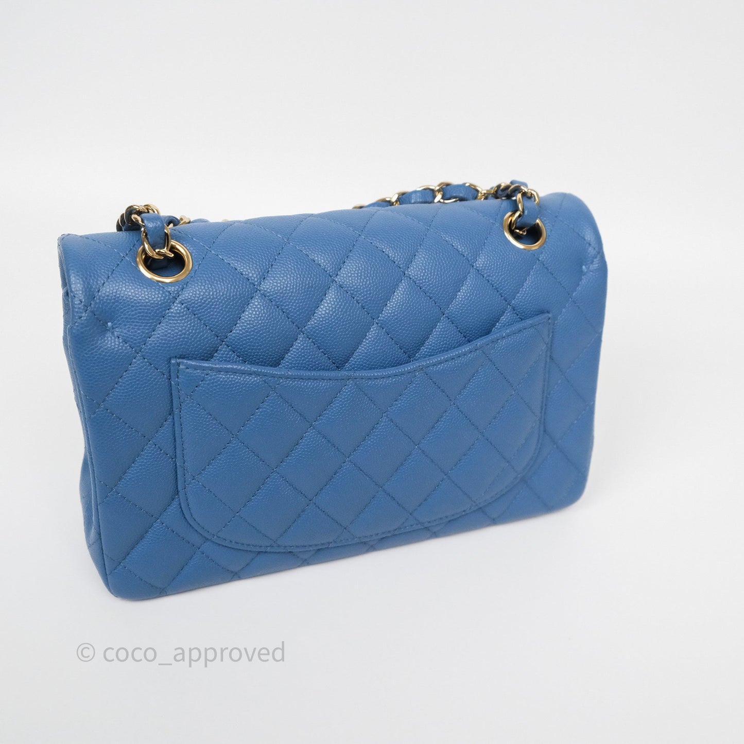 Chanel Small Classic Quilted Flap Blue Caviar Gold Hardware