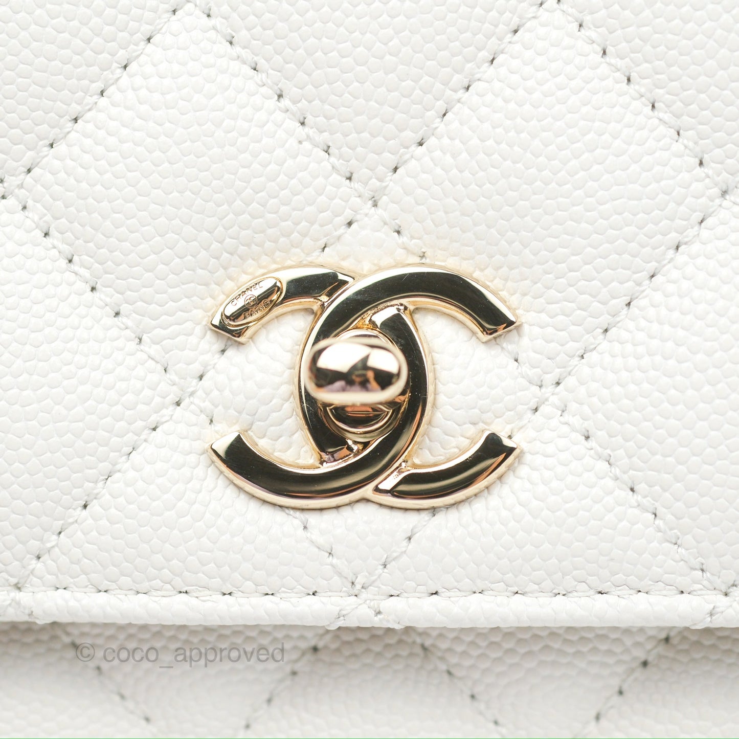 Chanel Small Quilted Coco Handle White Caviar Gold Hardware