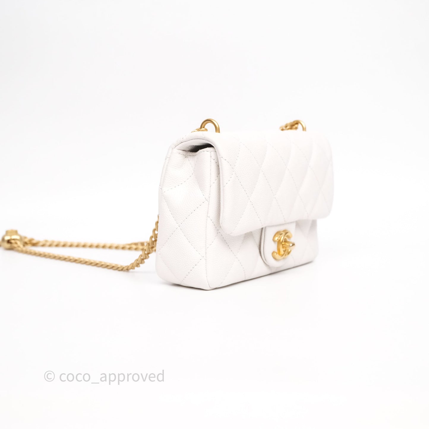 Chanel Heart Crush Mini Flap Bag White Caviar Aged Gold Hardware