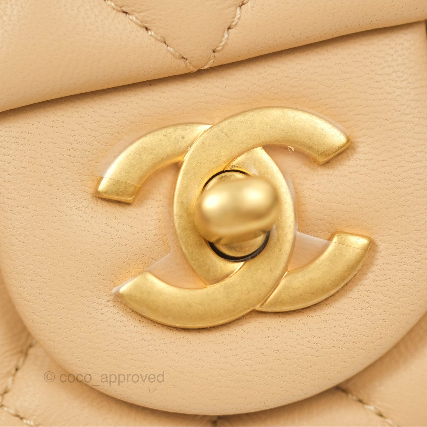 Chanel Pearl Crush Mini Rectangular Beige Lambskin Aged Gold Hardware