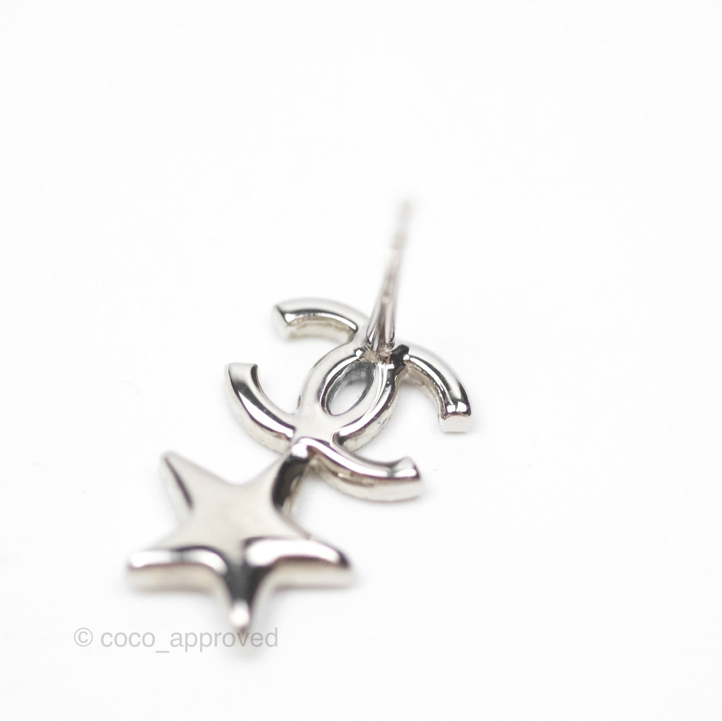 Chanel Crystal CC Star Earrings Silver Tone 20P