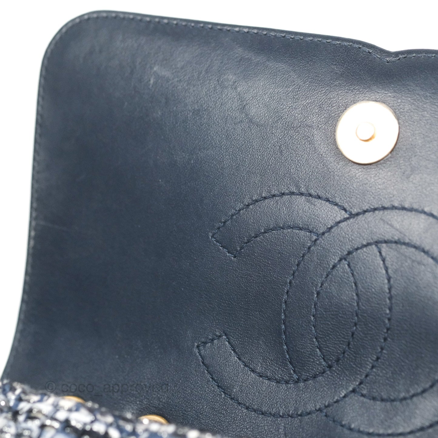 Chanel Quilted Small CC Filigree Flap Navy Tweed Python 18S