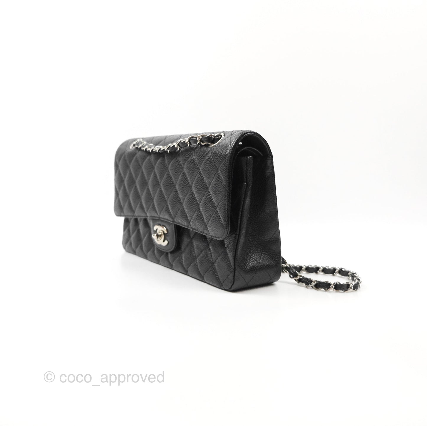 Chanel Classic M/L Medium Flap Quilted Black Caviar Silver Hardware