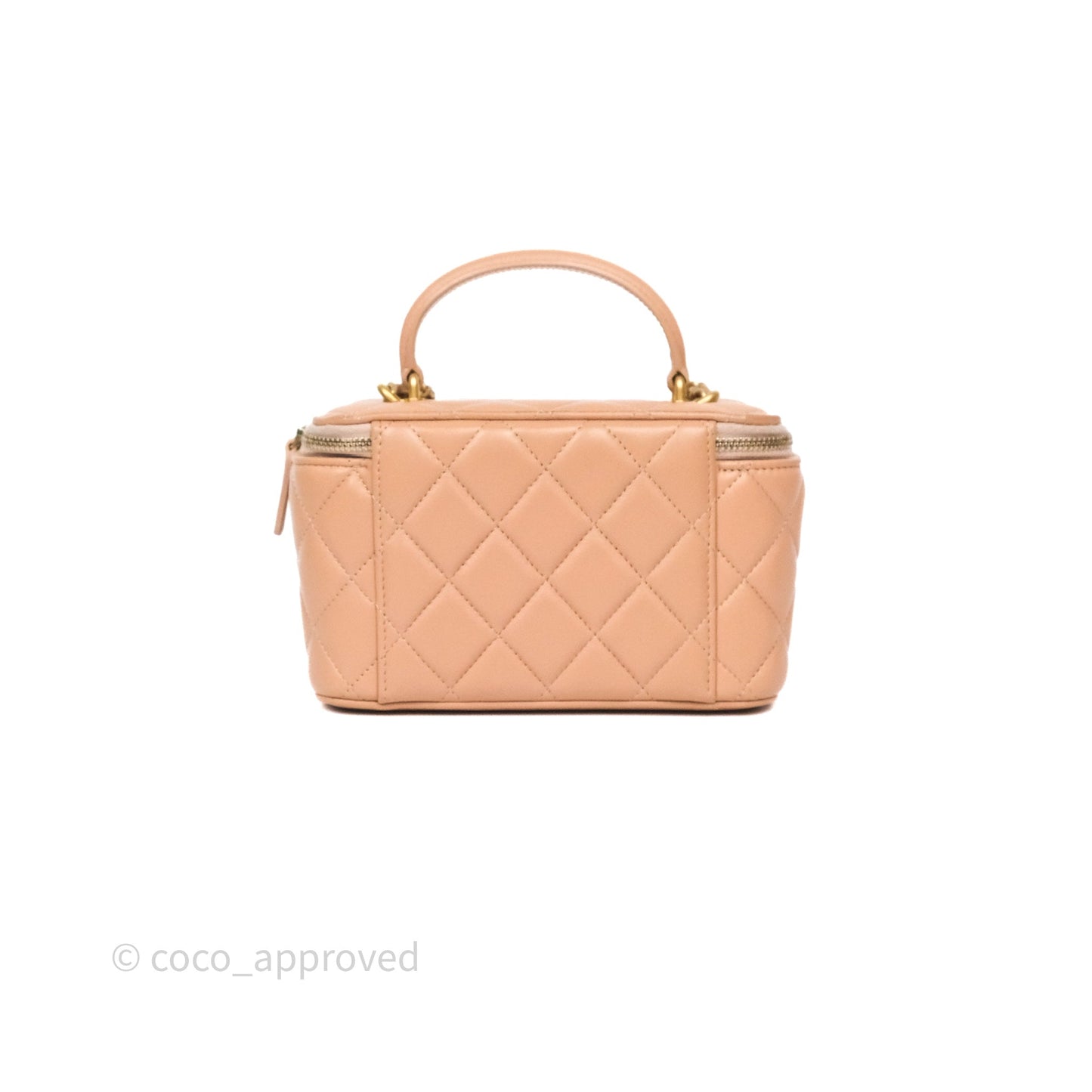 Chanel Top Handle Vanity with Chain Beige Lambskin Aged Gold Hardware