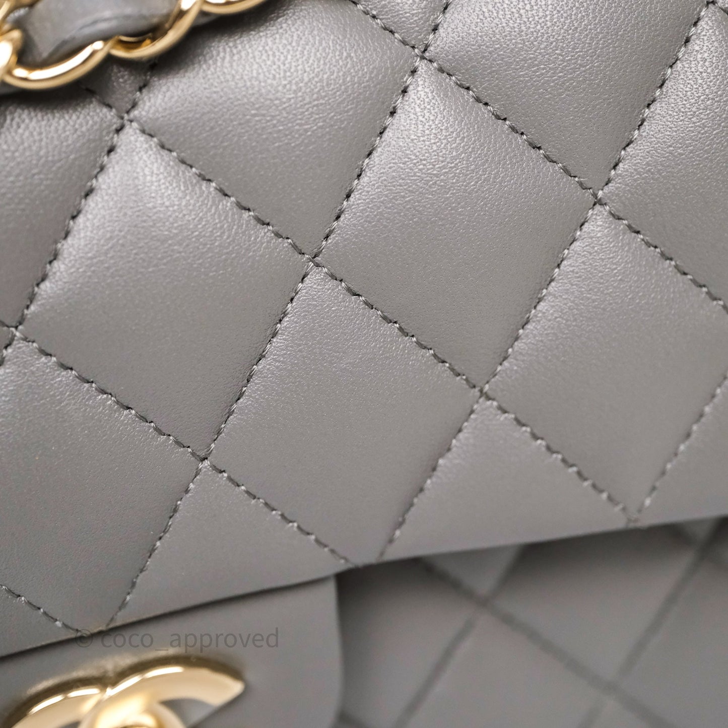 Chanel Small Quilted Classic Flap Grey Lambskin Light Gold Hardware