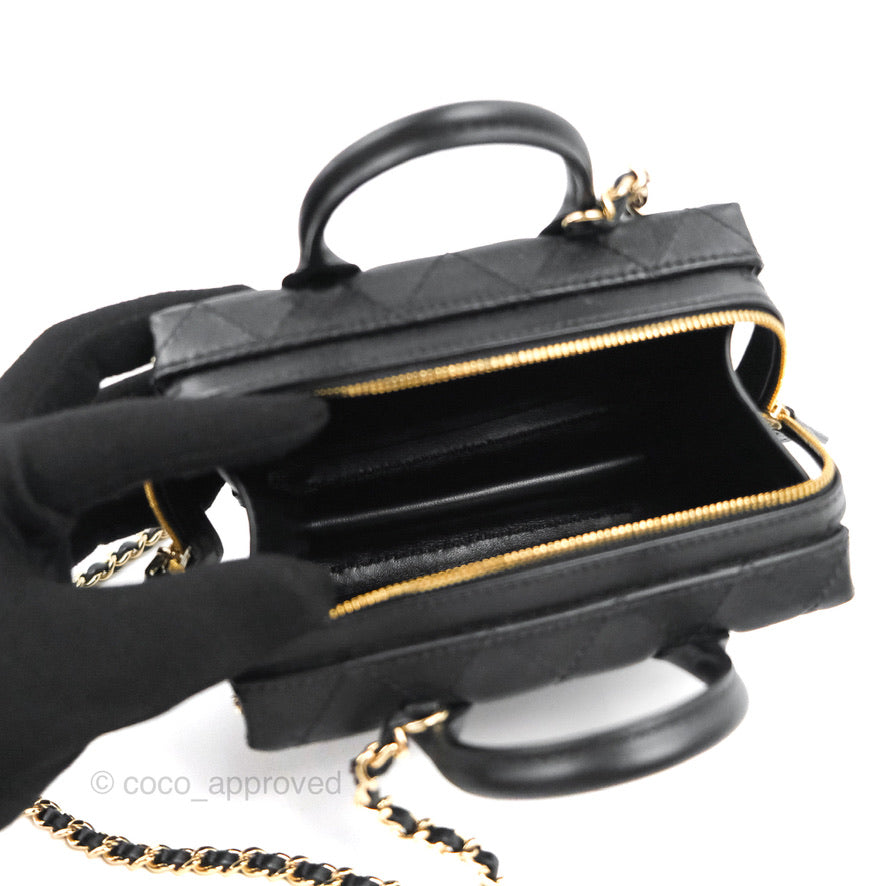 Chanel Quilted Vanity Case with Chain Black Calfskin Gold Hardware 22B