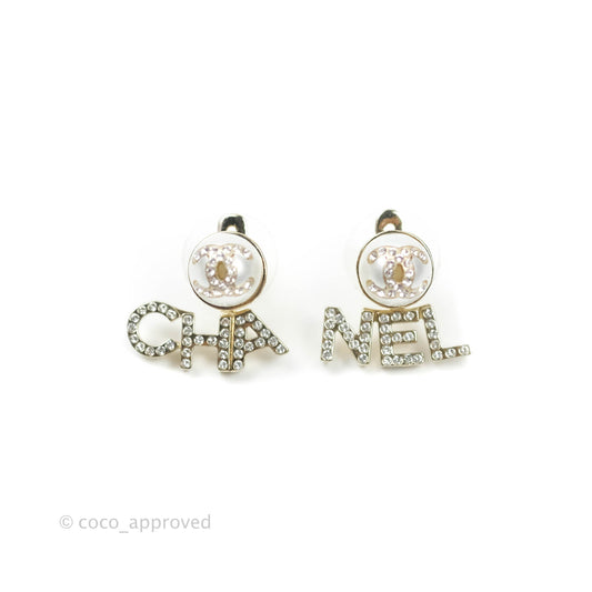 Chanel CC Pearl Rhinestone Earrings Gold Tone 21A