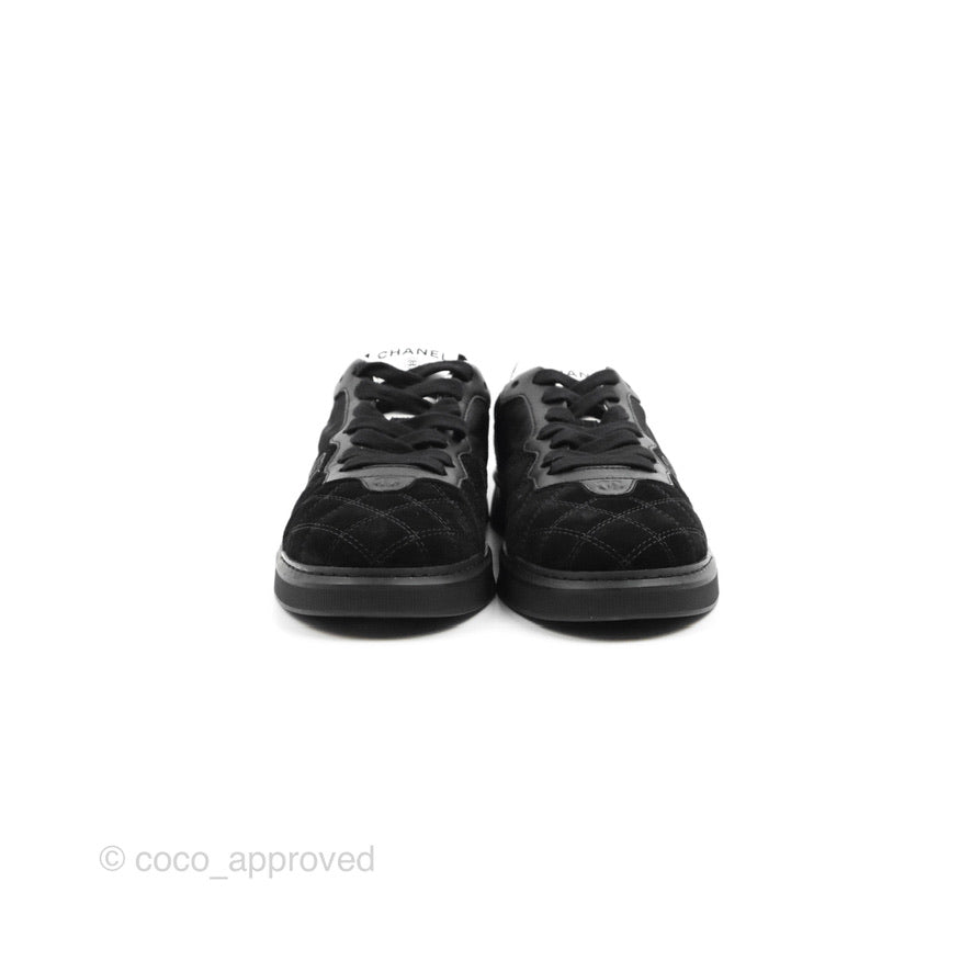 Chanel Suede Quilted Low Top Sneakers Black Size 37.5