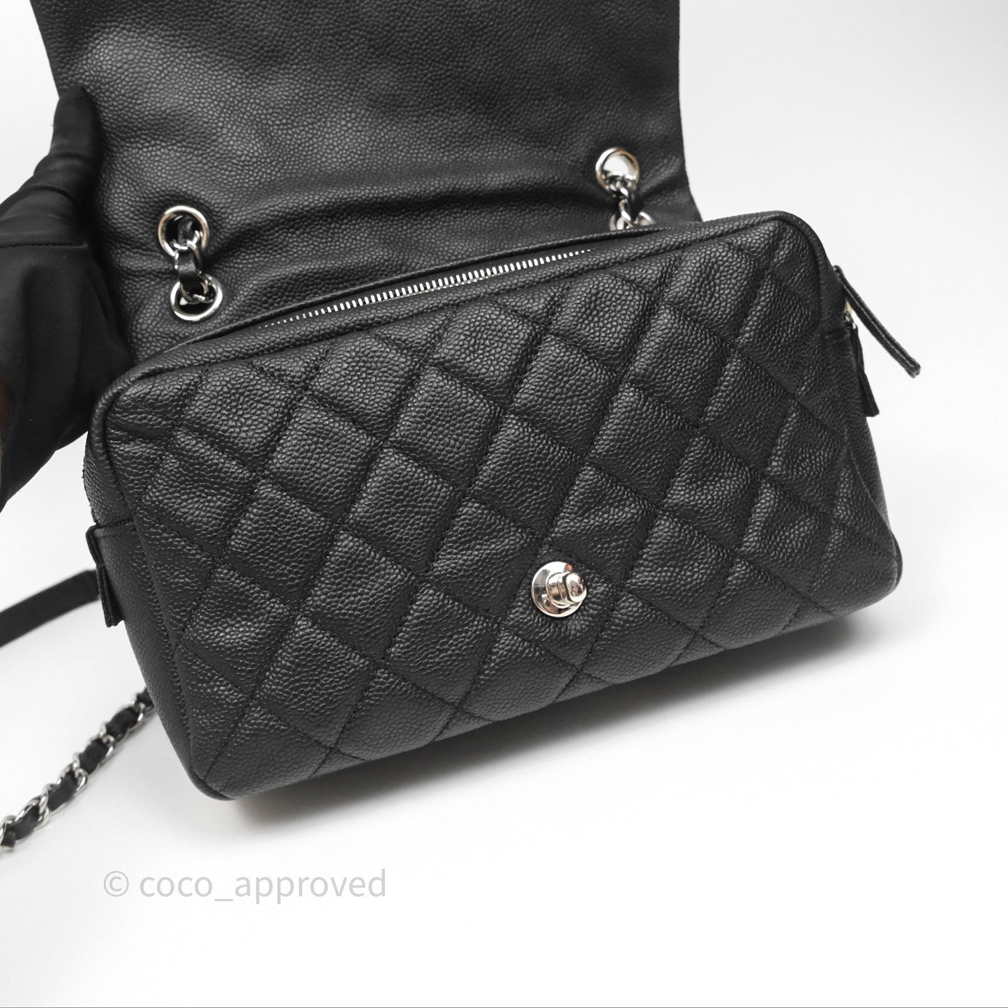 Chanel Quilted Easy Flap Bag Black Caviar Silver Hardware