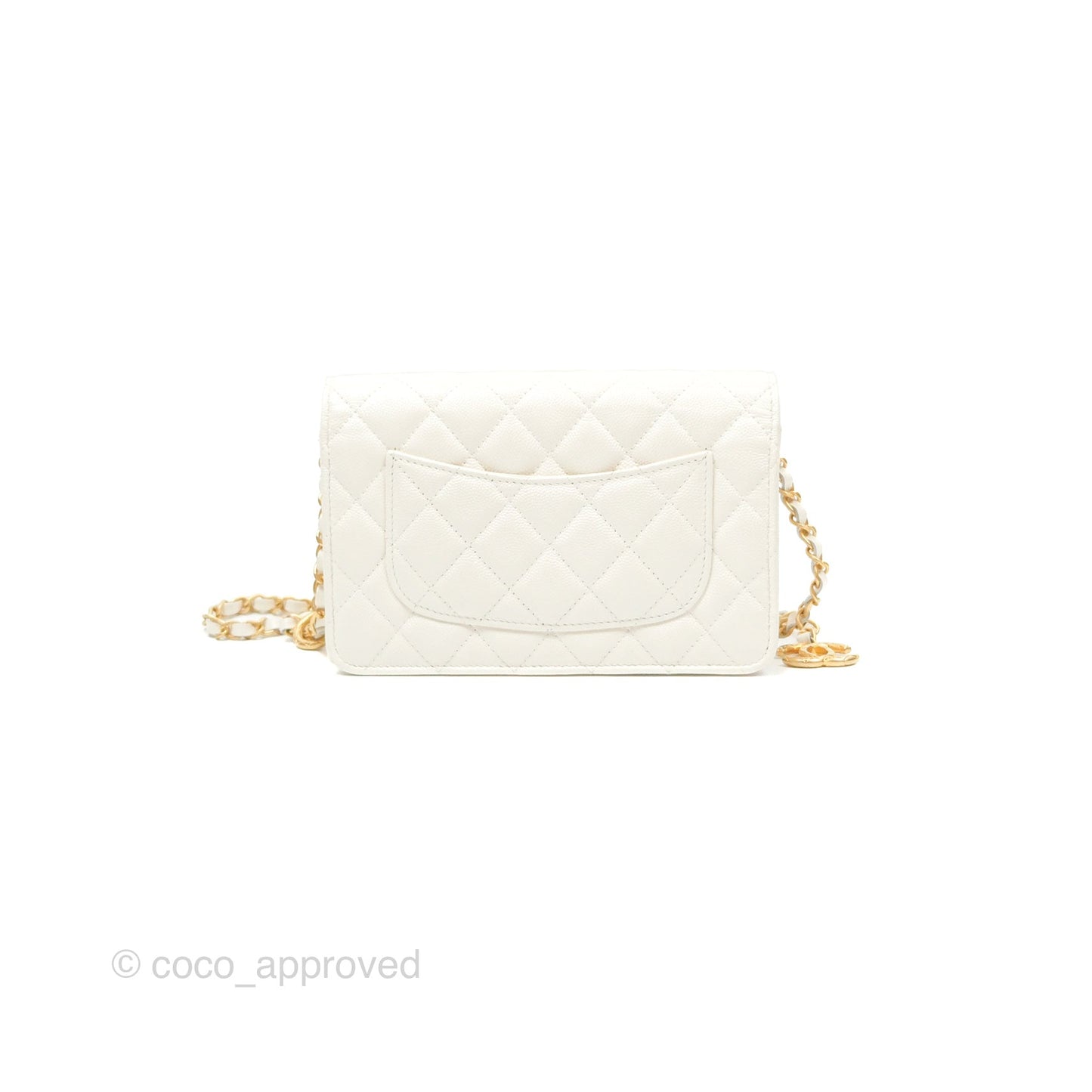 Chanel Wallet On Chain WOC Adjustable CC Chain Iridescent White Caviar Aged Gold Hardware
